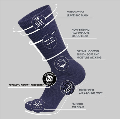 6 Pairs of Cotton Diabetic Neuropathy Crew Socks (9-11, Fits Men's shoe size 7-9.5, Navy)