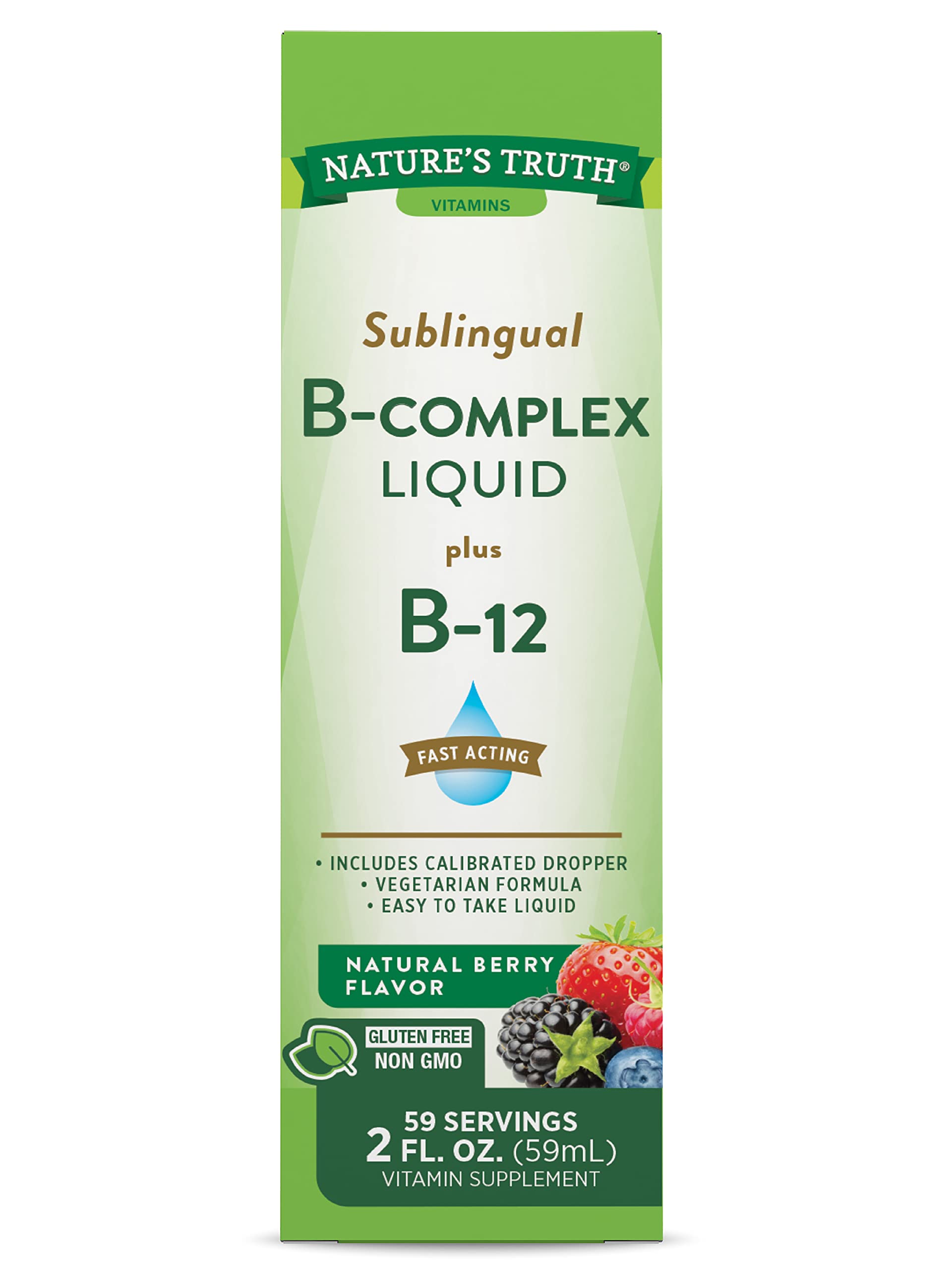 Natures Truth Vitamin B Complex Sublingual Liquid | 2oz | Natural Berry Flavor | Vegetarian, Non-GMO & Gluten Free