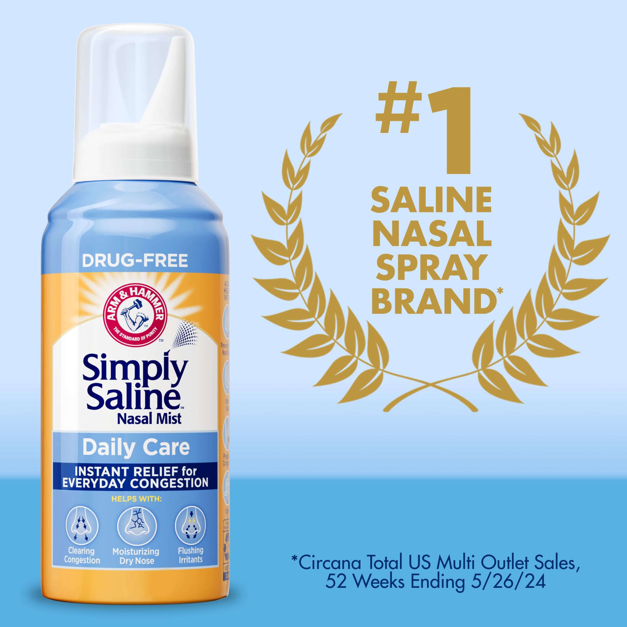 Arm & Hammer Simply Saline Daily Care Nasal Mist 4.4oz, Saline Nasal Spray, Drug-Free, 2-Pack