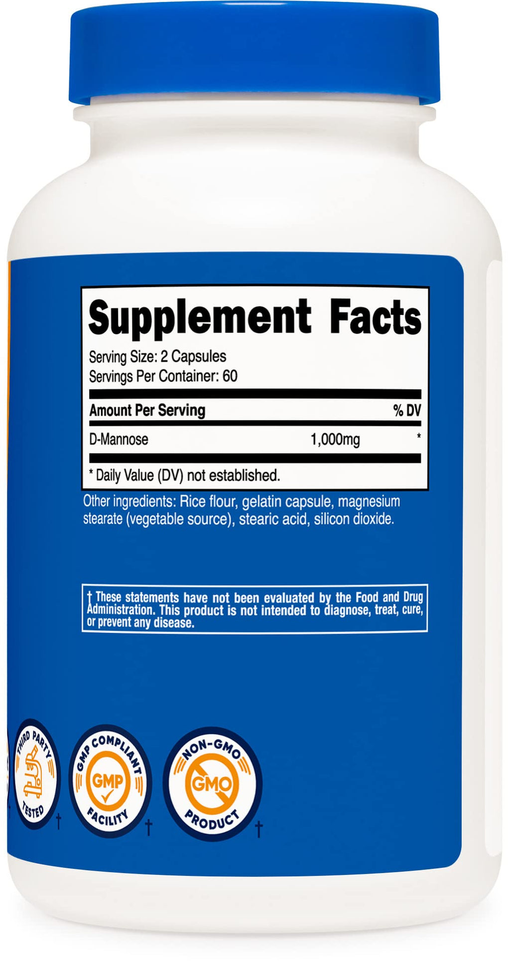 Nutricost D-Mannose 500 mg, 120 Caps (2 Bottles) - 1000mg Per Serving, Non-GMO and Gluten Free