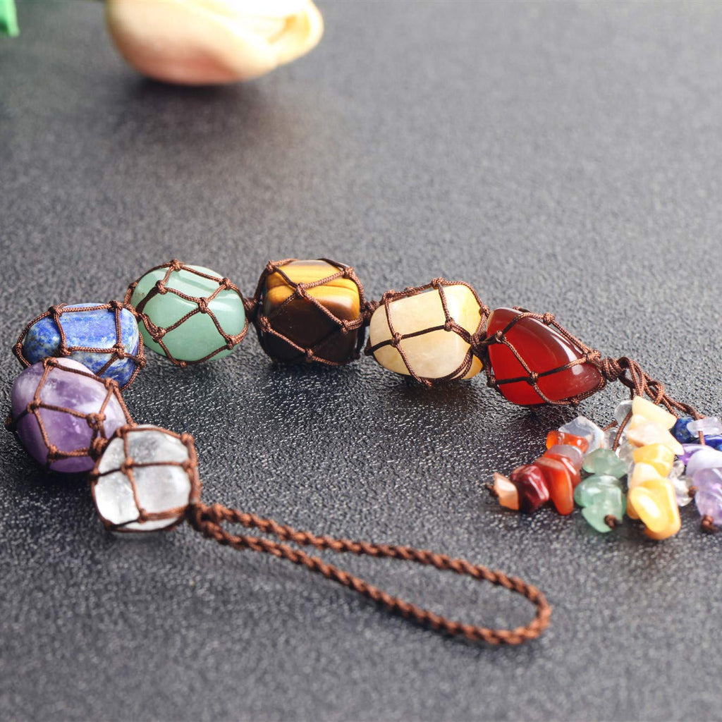 7 Chakra Gemstones Healing Feng Shui Crystals Window Car Decorations Hanging Ornament Dowsing Pendulum Good Luck Home Decoration
