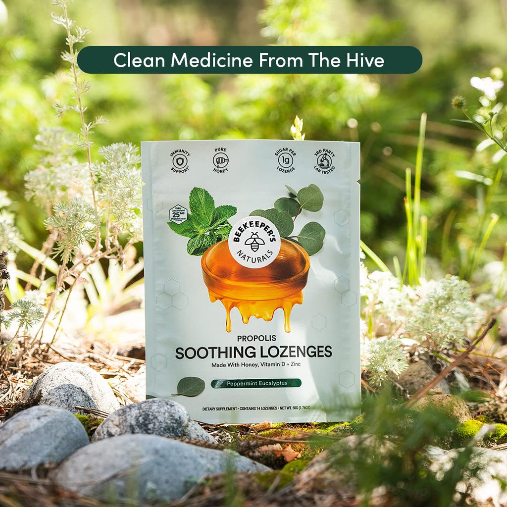 Beekeepers Naturals Soothing Mint Eucalyptus Cough Drops, Immune Support with Vitamin D, Zinc and Propolis, Cooling & Throat So