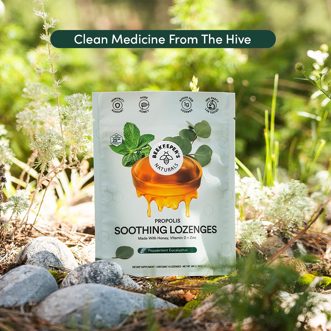 Beekeepers Naturals Soothing Mint Eucalyptus Cough Drops, Immune Support with Vitamin D, Zinc and Propolis, Cooling & Throat So