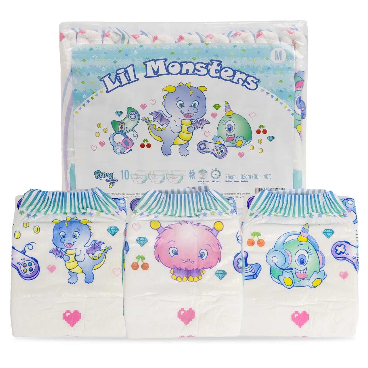 Rearz - Lil Monsters - 11,000ml Adult Diapers (10 Pack) (Medium)