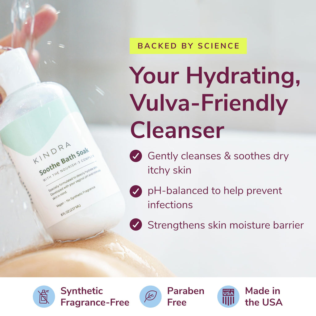 Kindra Soothe Soak - Hydrating Vulva Feminine Wash - pH Balance Intimate Cleanser for Itchy Dry Sensitive Skin - Fragrance-Free,