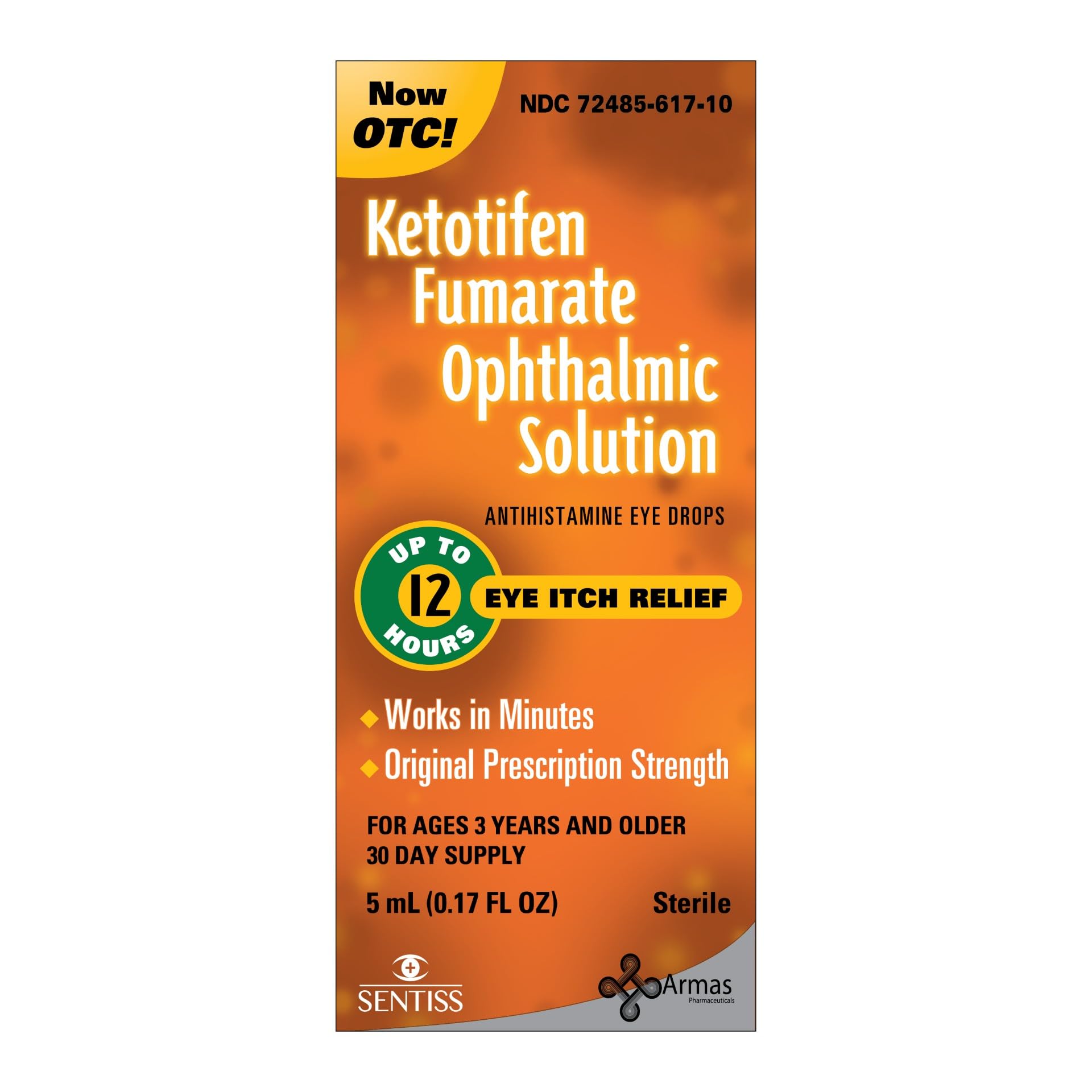 Armas Allergy Eye Drops, Itch Relief, Works in Minutes, Relief for Up to 12 Hours, Prescription Strength, Ketotifen Antihistamin