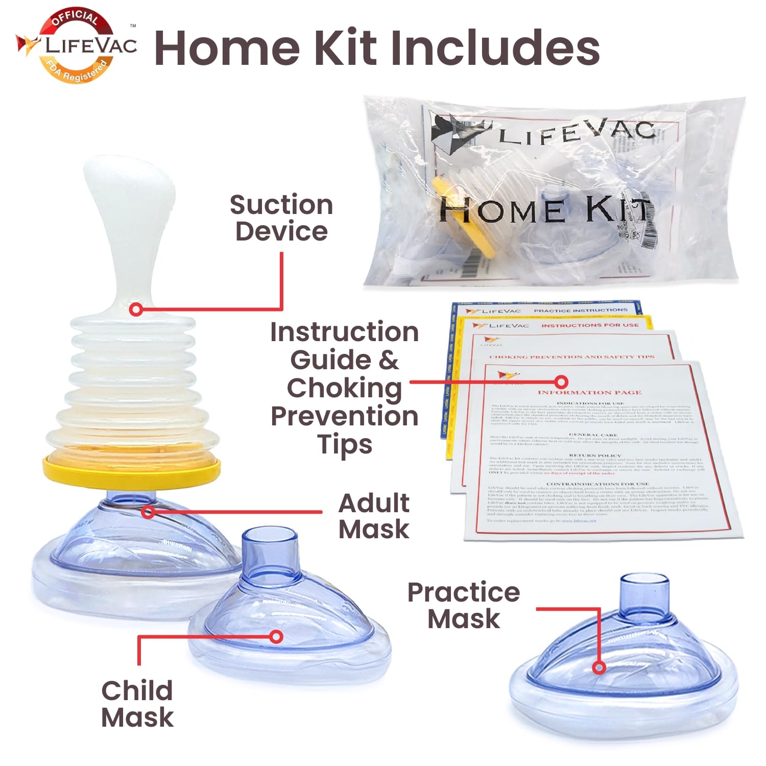 LifeVac Home Kit 2 Pack - Portable Suction Rescue Device, First Aid Kit for Kids and Adults, Portable Airway Suction Device for