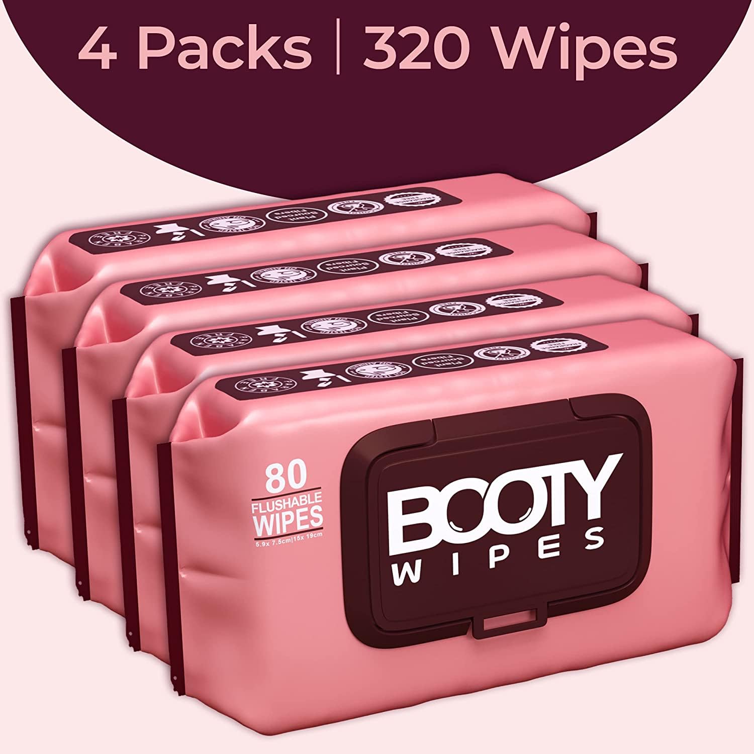 BOOTY WIPES Flushable Wipes Women - 80 Count, Pack of 4 Wet Wipes for Adults - pH Balanced Feminine Wipes with Aloe and Vitamin