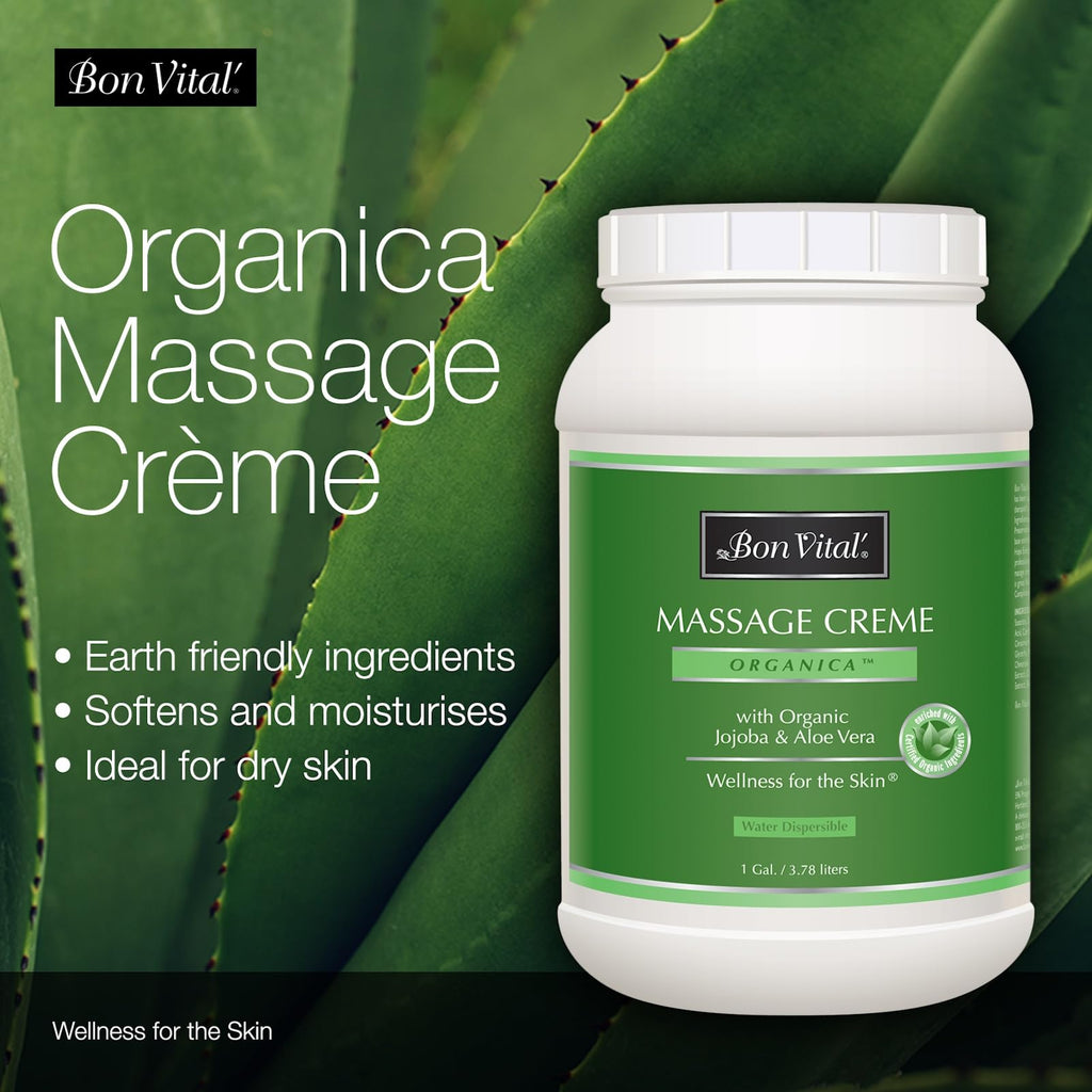 Bon Vital Organica Massage Creme, Professional Massage Therapy Cream with Certified Organic Ingredients for Earth-Friendly Mass
