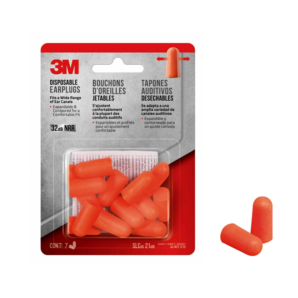 3M Disposable Earplugs, 7 Pairs (14 Total Plugs), Noise Reduction Rating (NRR) 32 dB, Easy To Insert & Remove, Expandable & Cont