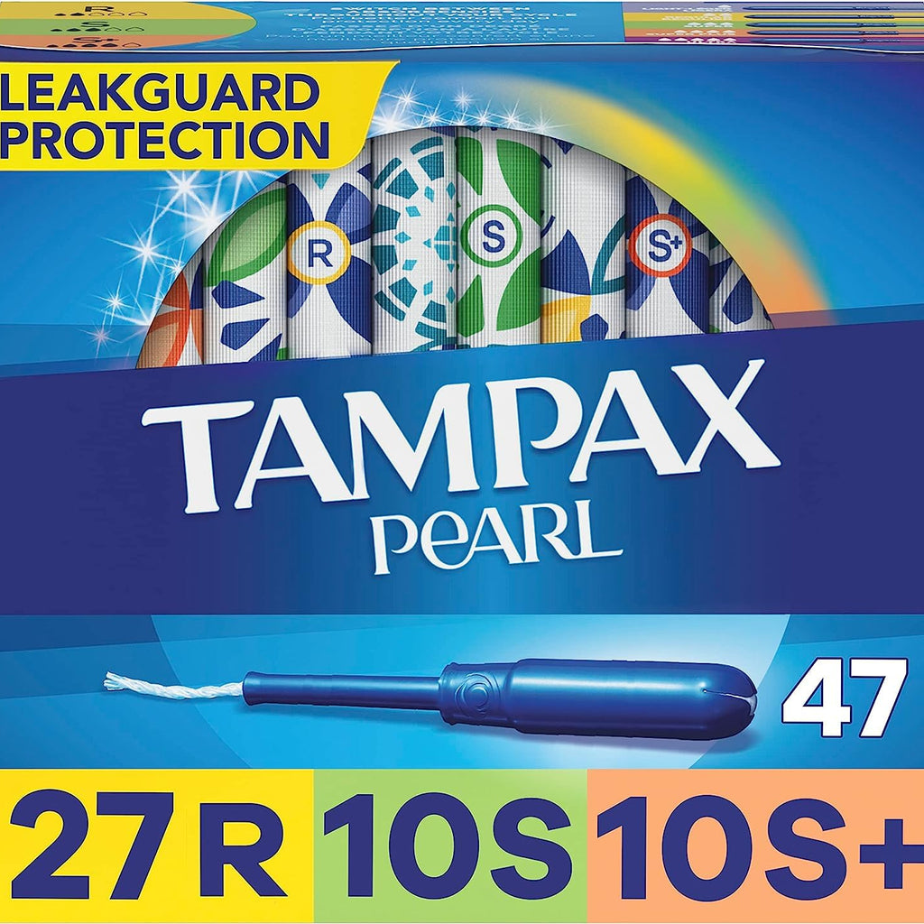 Tampax Pearl Tampons Trio Pack, with LeakGuard Braid, Regular/Super/Super Plus Absorbency, Unscented, 47 Count