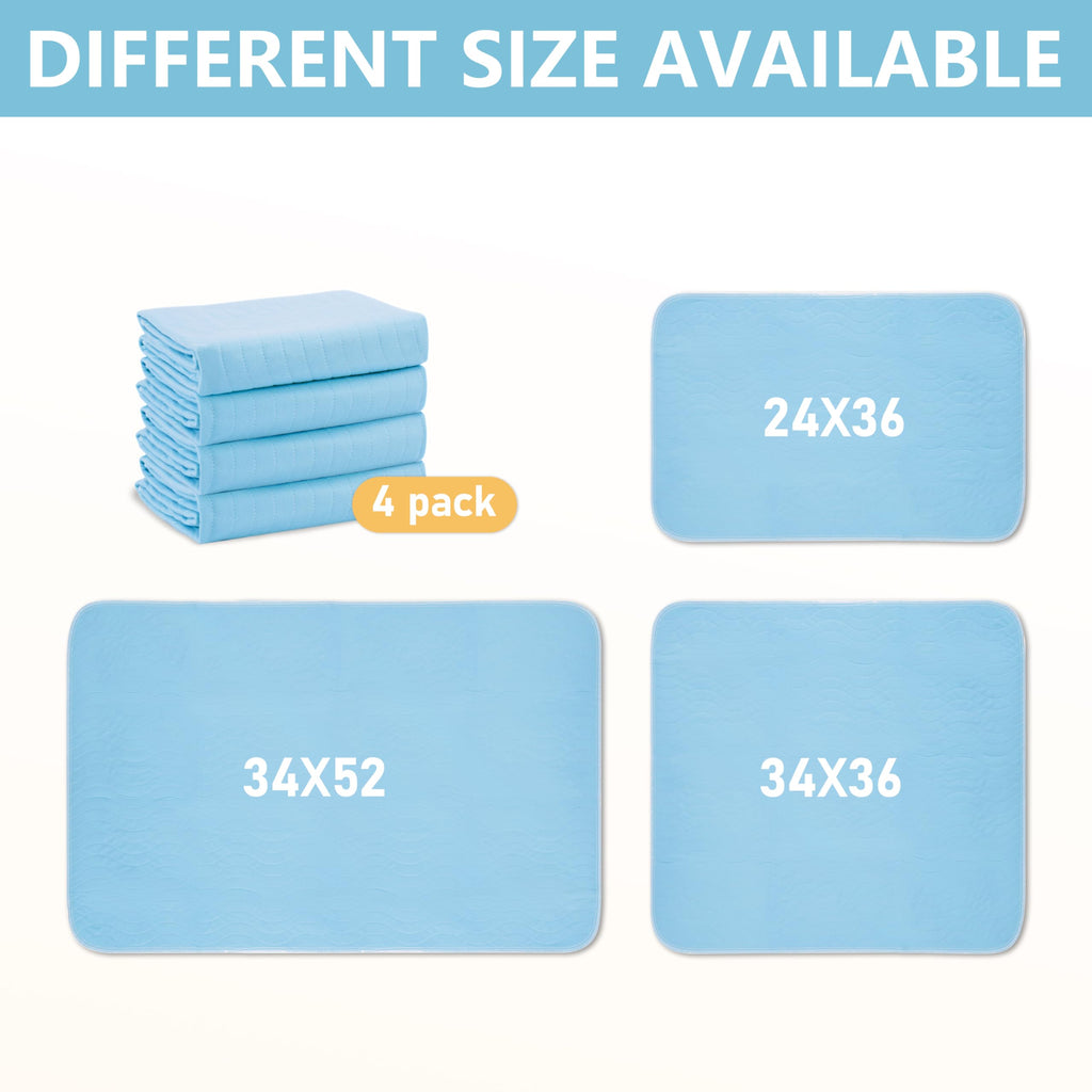 DAHAPYBOO Washable Underpads, 34x52 4 Pack Incontinence Bed Pads, Heavy Absorbency Reusable for Elderly, Kids, Adults and Pets,