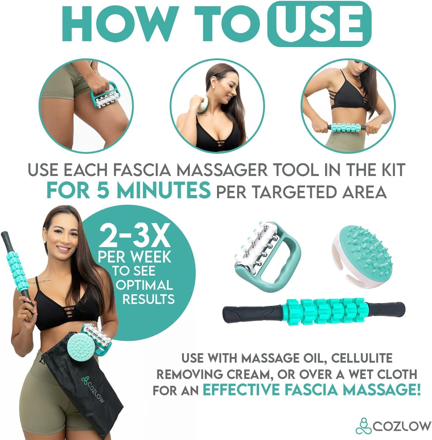 3-in-1 Fascia Roller Kit, Helps Reduce The Appearance of Cellulite, Helps Increase Circulation & Firms Skin, Fascia Massagers fo