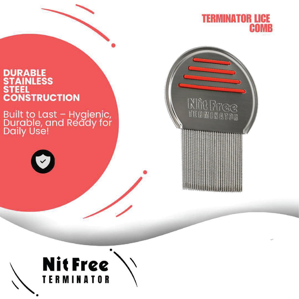 Nit Free Terminator Lice Comb - Professional Stainless Steel Comb for Effective Head Lice Treatment (Colors May Vary) (Pack of 6