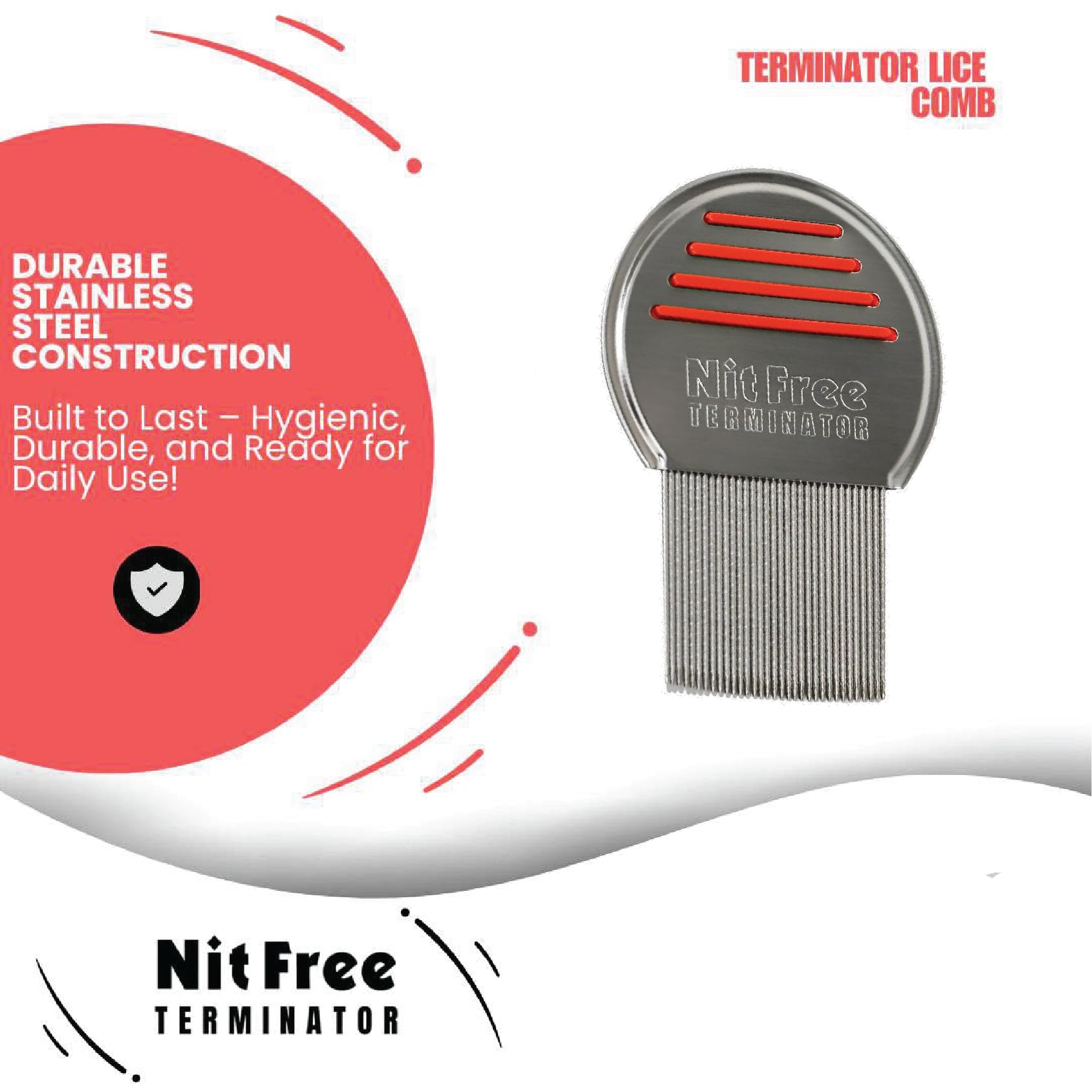 Nit Free Terminator Lice Comb - Professional Stainless Steel Comb for Effective Head Lice Treatment (Colors May Vary) (Pack of 6