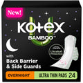 Kotex Bamboo Ultra Thin Overnight Pads with Wings, 24 Count (Packaging May Vary)