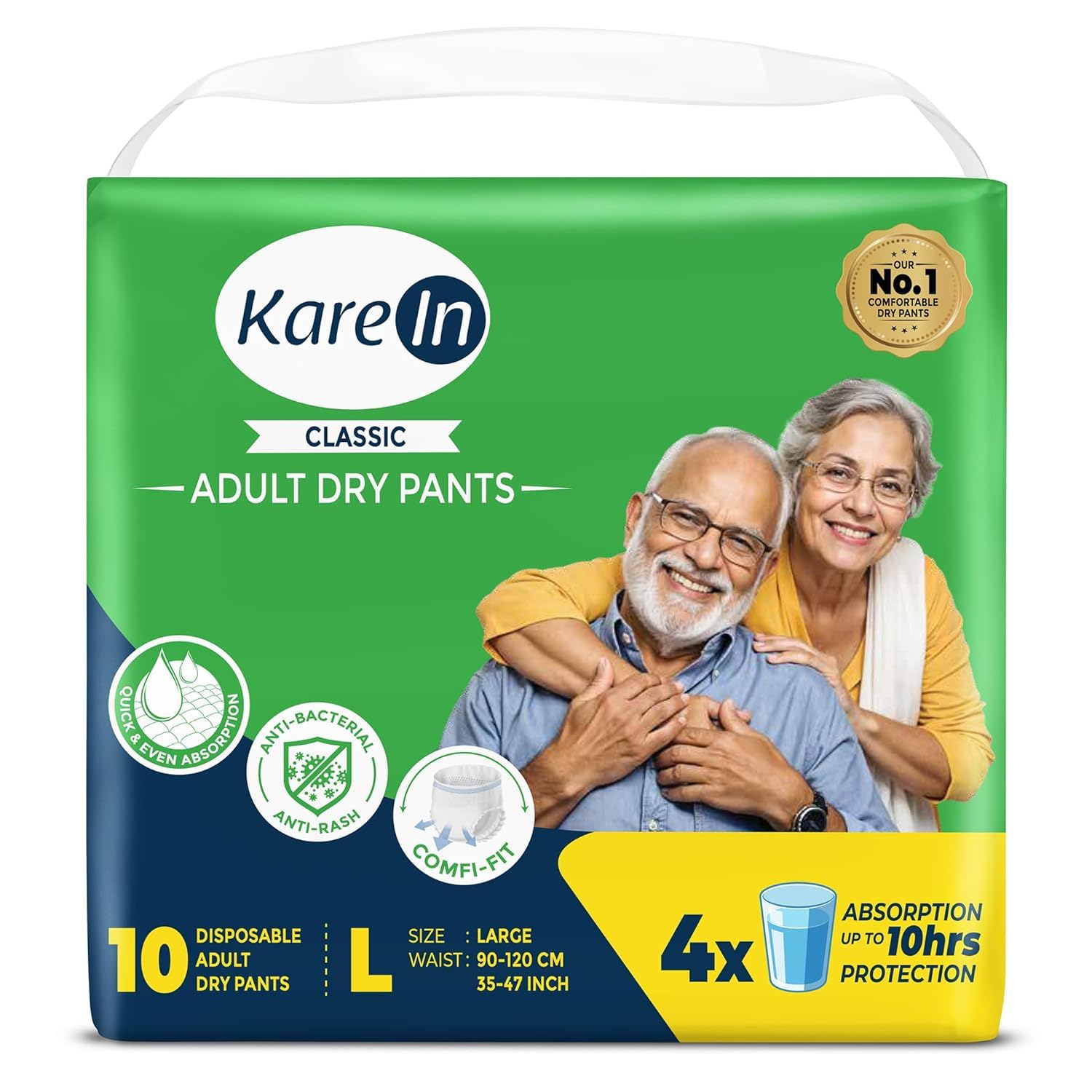 Karein Classic Adult Diaper Pant L Size, Large, Waist (90120 Cm 3547), 10 Unit, Long Protection Hour, Unisex, Quick & Even A