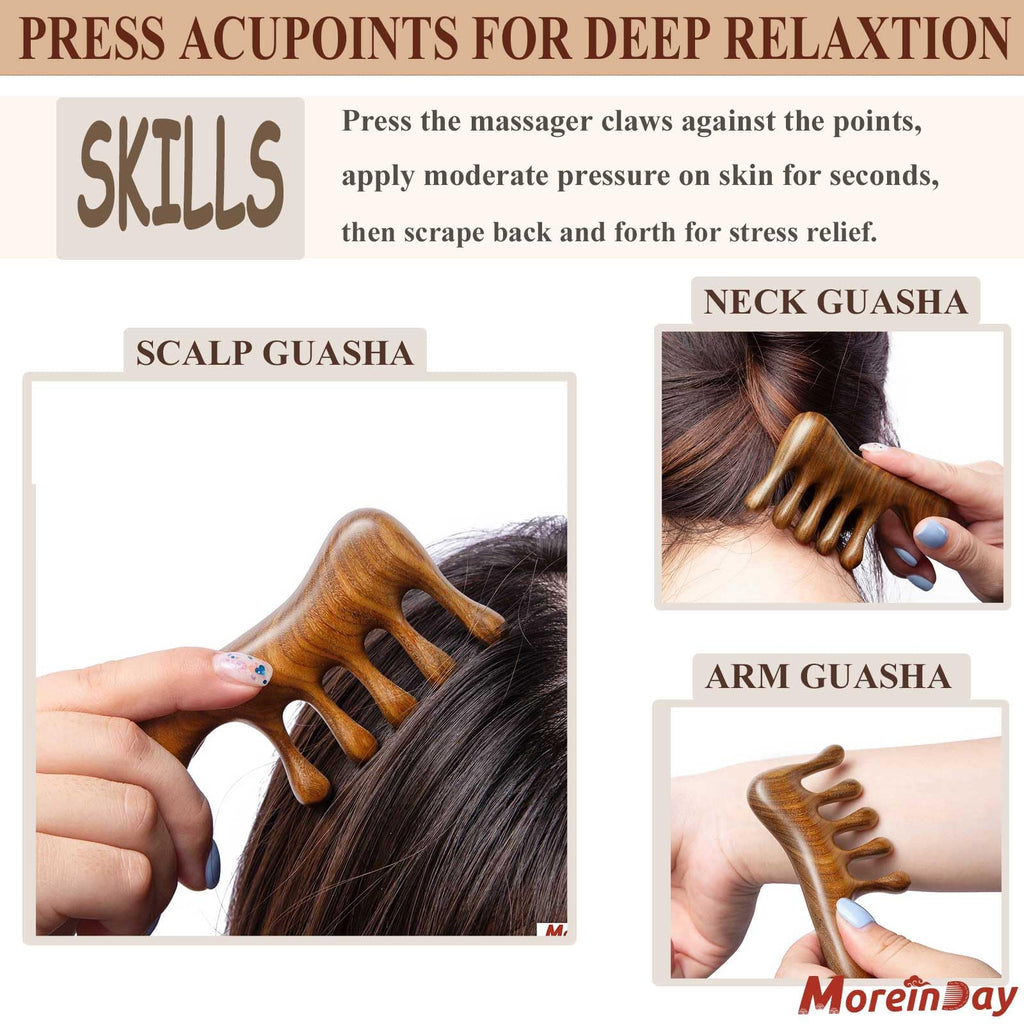 Moreinday Wooden Loc Comb - Scalp Massage, Gua Sha, Sandalwood Wood Head Massager for Hair Growth, Women and Men