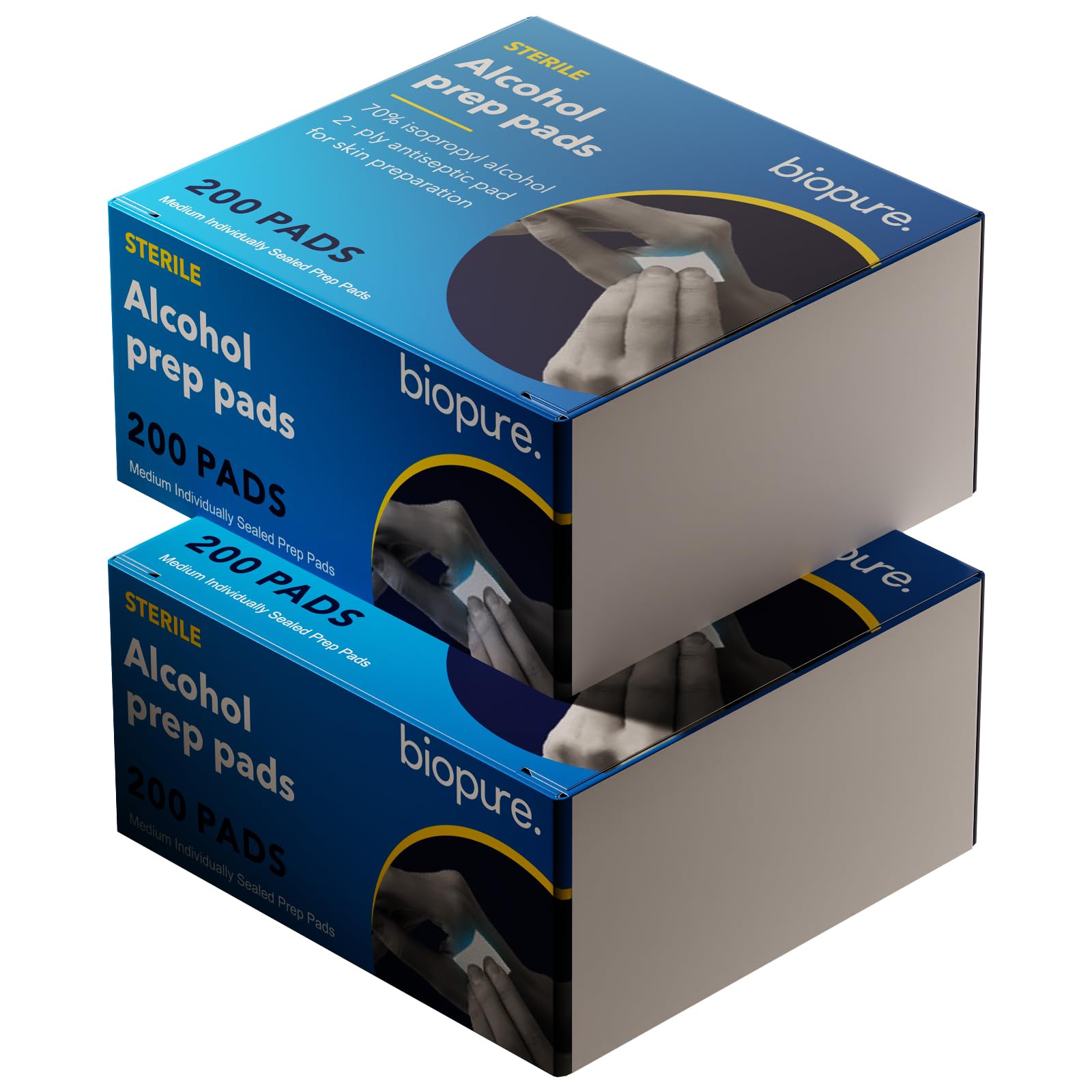 Biopure Alcohol Prep Pads - 400 Count Sterile Medium Isopropyl Alcohol Swabs Individually Wrapped | First Aid Medical Pads for G