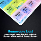 Weekly Pill Organizer - 21 Day Pill Planners for Pills Vitamins & Medication, 3 Times-a-Day Medication Reminder Boxes, Easy to R