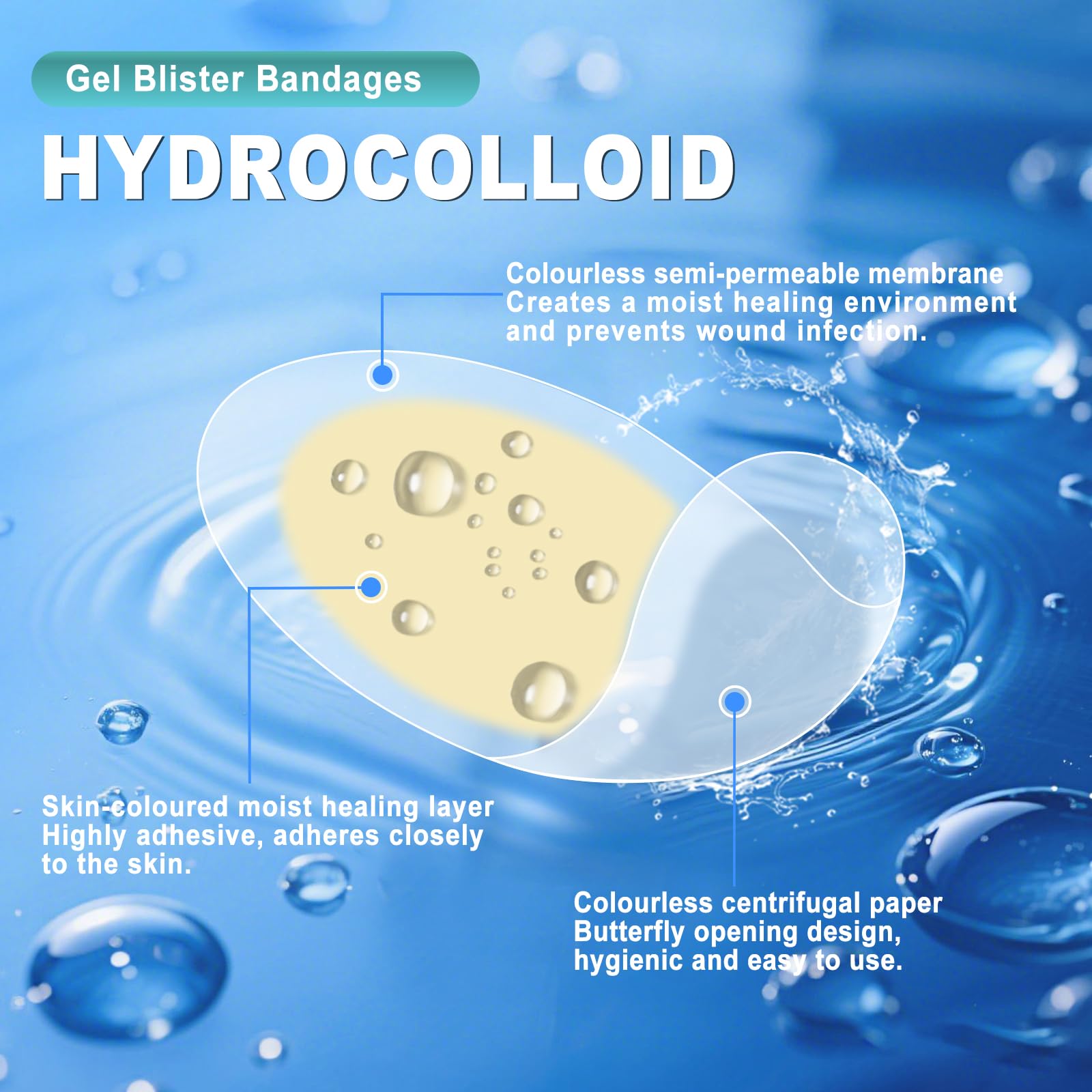Arme Hydrocolloid Bandages, 120Pcs Gel Blister Bandages for Feet, Waterproof Blister Pads Blister for Prevention & Recovery, Bli