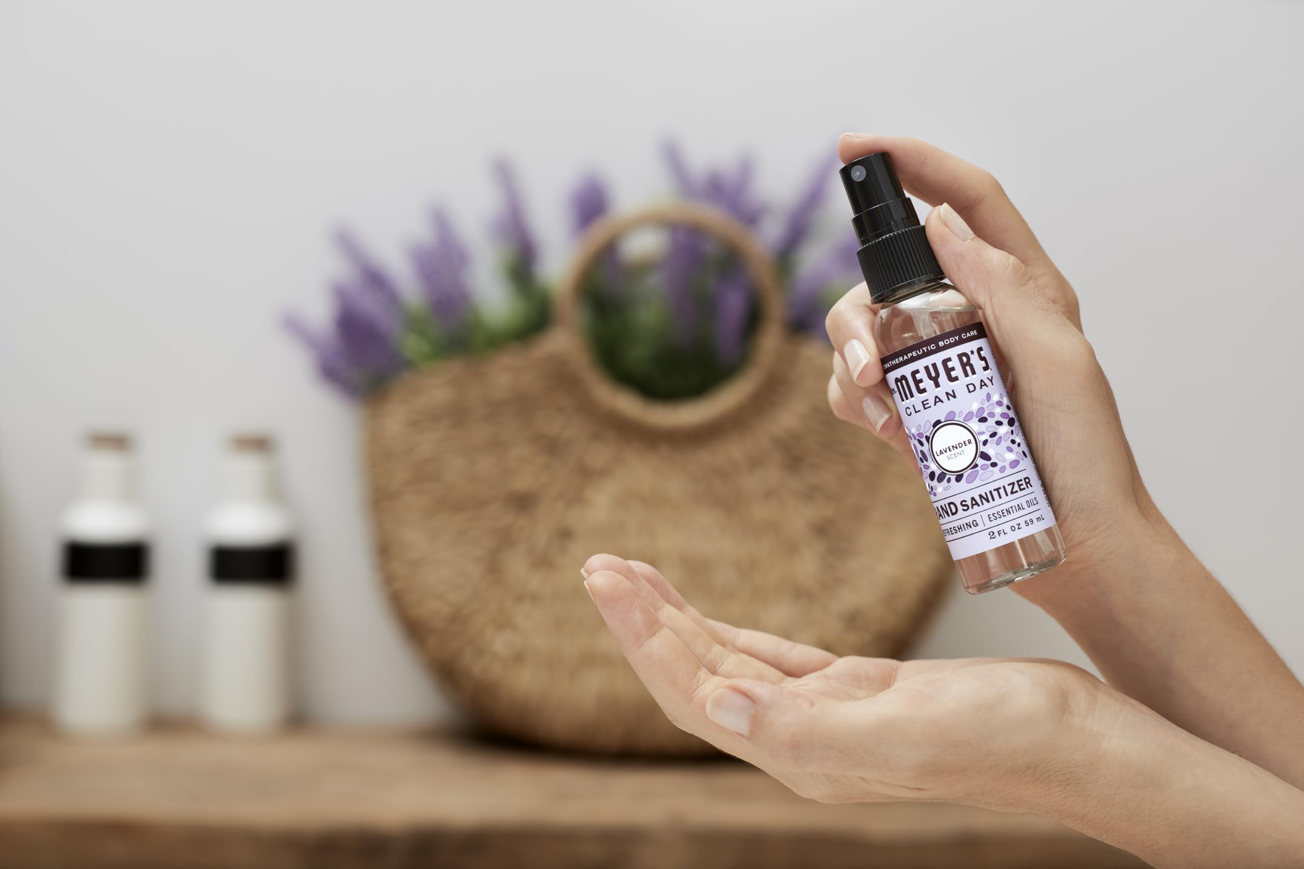 MRS. MEYERS CLEAN DAY Antibacterial Hand Sanitizer Spray, Travel Size, Removes 99.9% of Bacteria, Lavender Scent, 2 oz