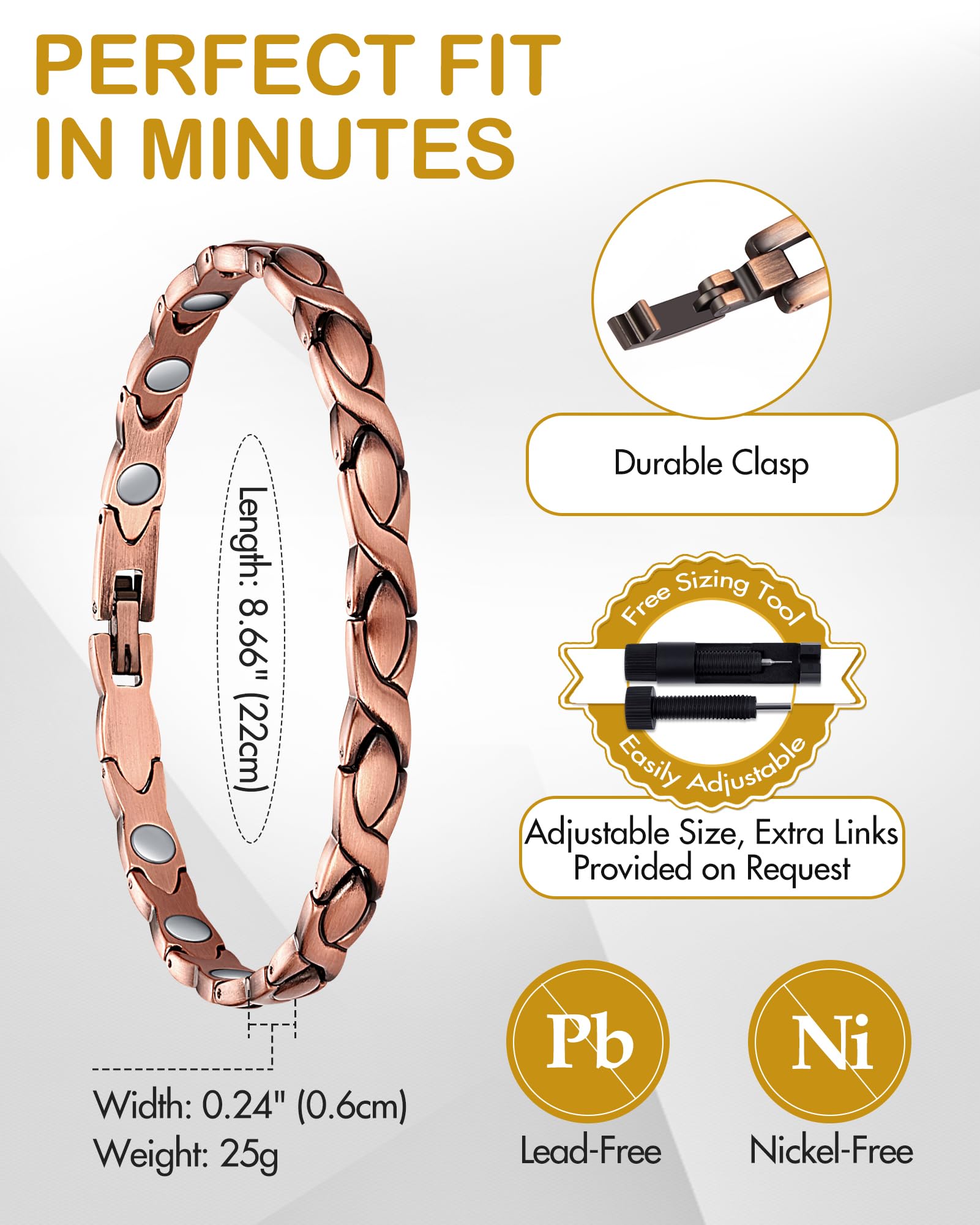 Feraco Copper Bracelet for Women 99.99% Solid Copper Magnetic Bracelets, Unique X Shape Links, Magnetic Field Therapy Jewelry Gi