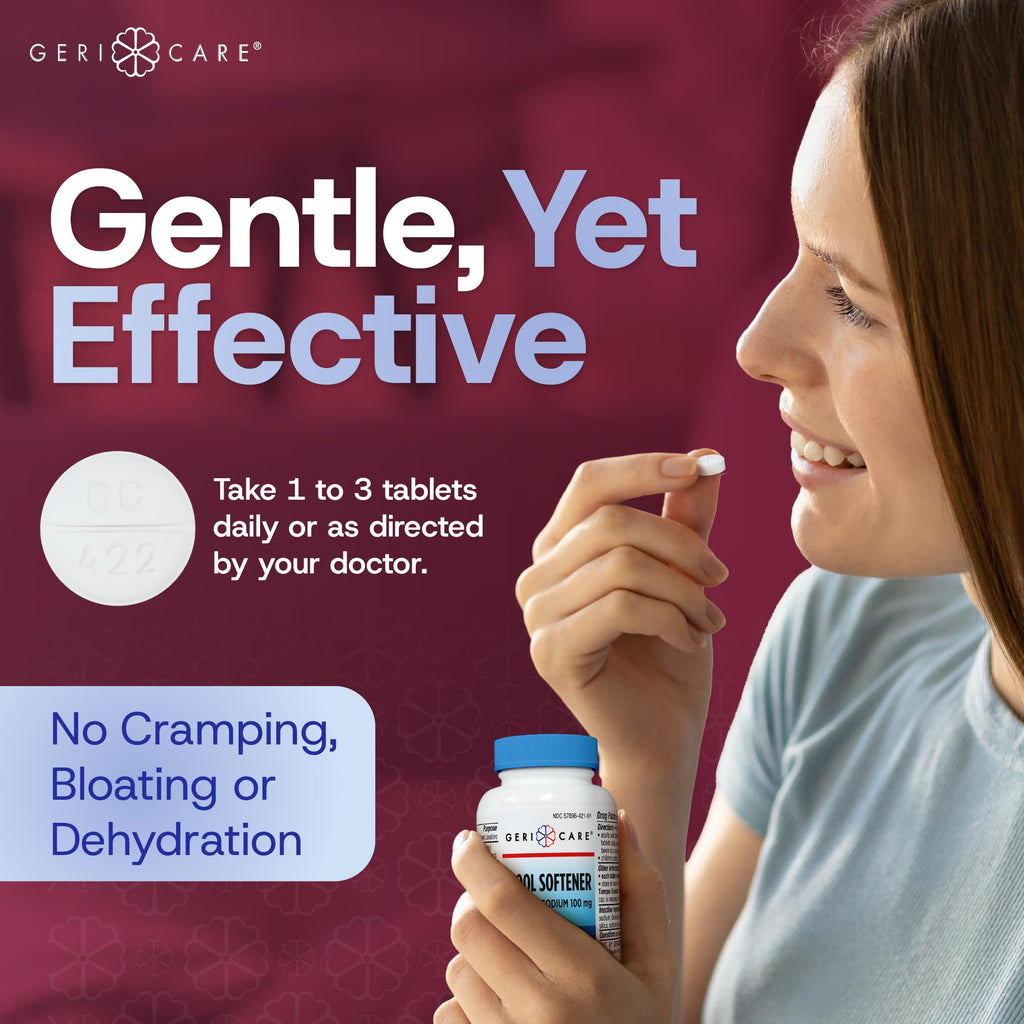 GeriCare Docusate Sodium Stool Softeners, Best Stool Softener for Daily use for Women, Men, and Elderly - Ideal for Constipation