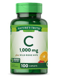 Vitamin C with Rose Hips 1000 mg | 110 Caplets Vegetarian, Non-GMO, Gluten Free | By Natures Truth