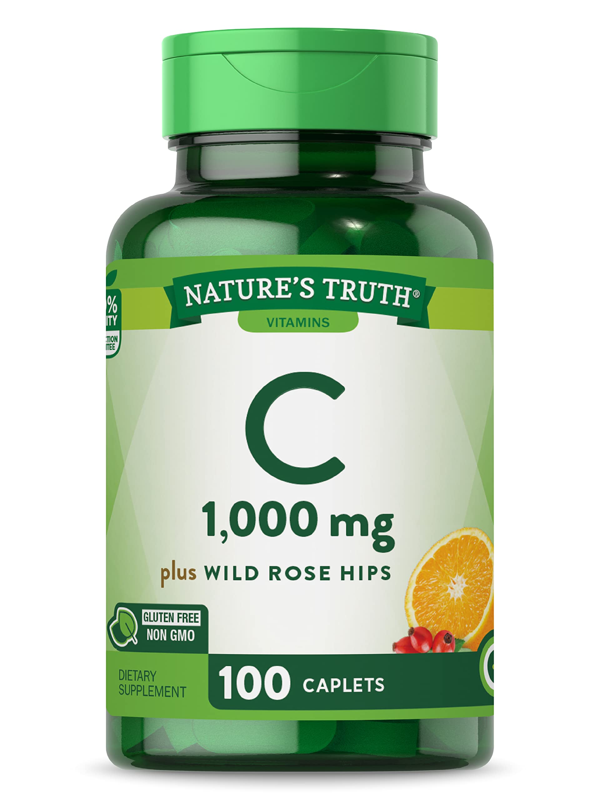Vitamin C with Rose Hips 1000 mg | 110 Caplets Vegetarian, Non-GMO, Gluten Free | By Natures Truth