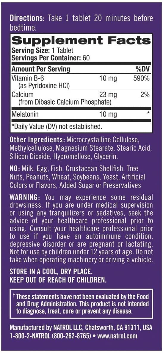 Natrol Advanced Sleep Melatonin Tablets, Maximum Strength 10 mg 60 ea ( Pack of 12)