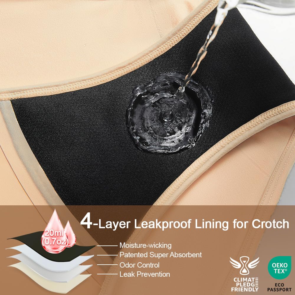 Battewa Leakproof Underwear for Women Low-Waist Bikini Light Incontinence Leak Protection, 20ml Absorbency Washable Reusable Hig