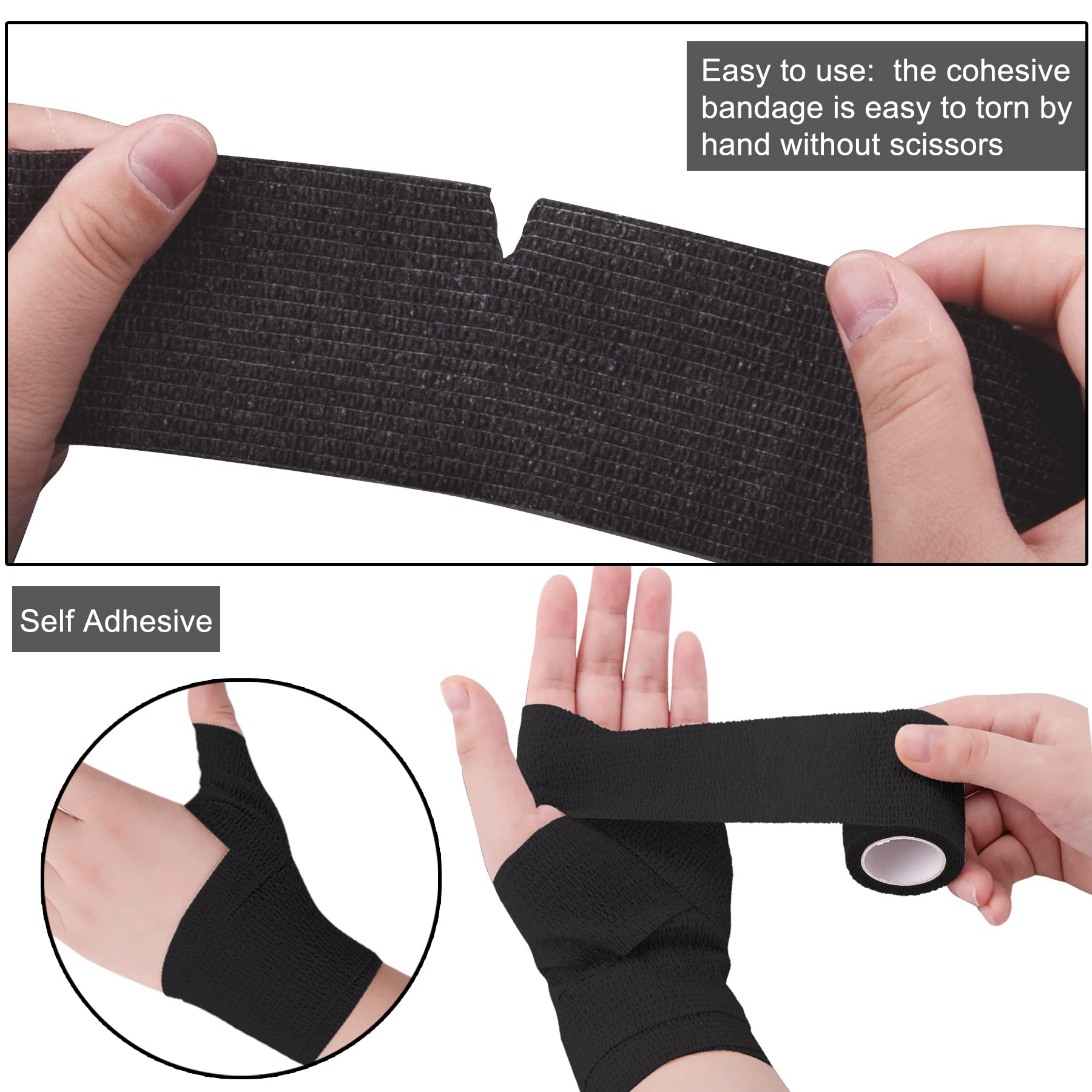 BQTQ 50 Rolls Self Adhesive Bandage Wrap Black Bandage Tape Self Adherent Wrap 2 inch Bandages Self Adhesive Wraps Stretch Banda