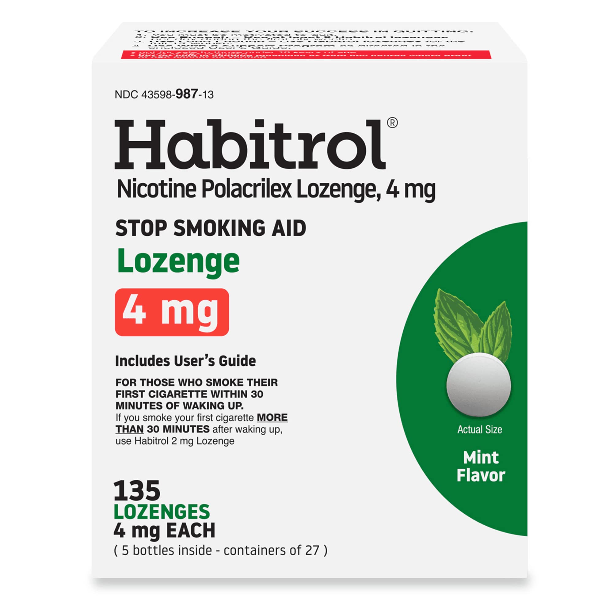 Habitrol Nicotine Lozenges 4 mg Mint Flavor - 135 Count - Stop Smoking Aid - Reduce Cravings and Withdrawal Symptoms