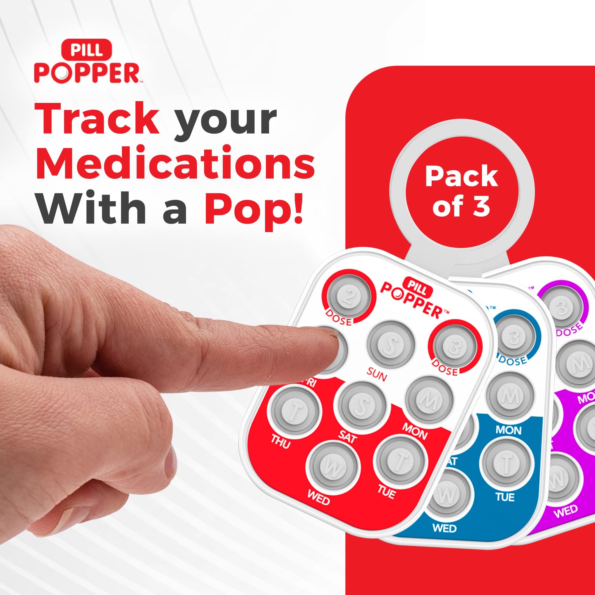 Pill Popper Medication Tracker, Daily Pill Reminder, Small and Portable Memory Aid with Buttons, Attaches to Pill Container, Tra