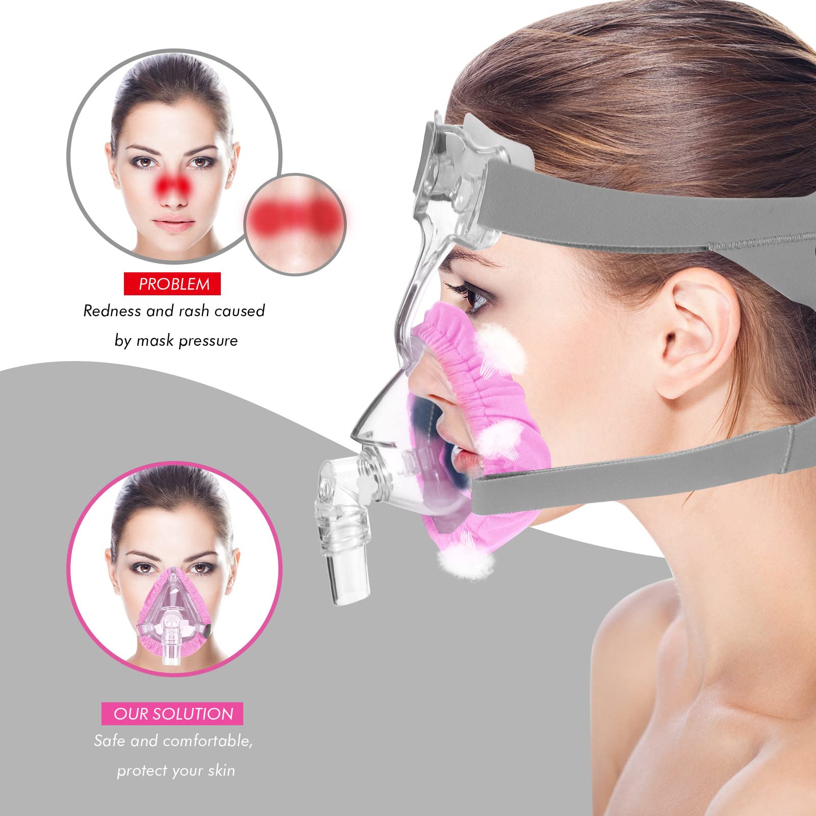 Nuanchu 5 Packs Cpap Mask Liners Cpap Mask Cover Full Face Reusable Soft Cushion Covers Reduce Air Leaks and Blisters(Pink)