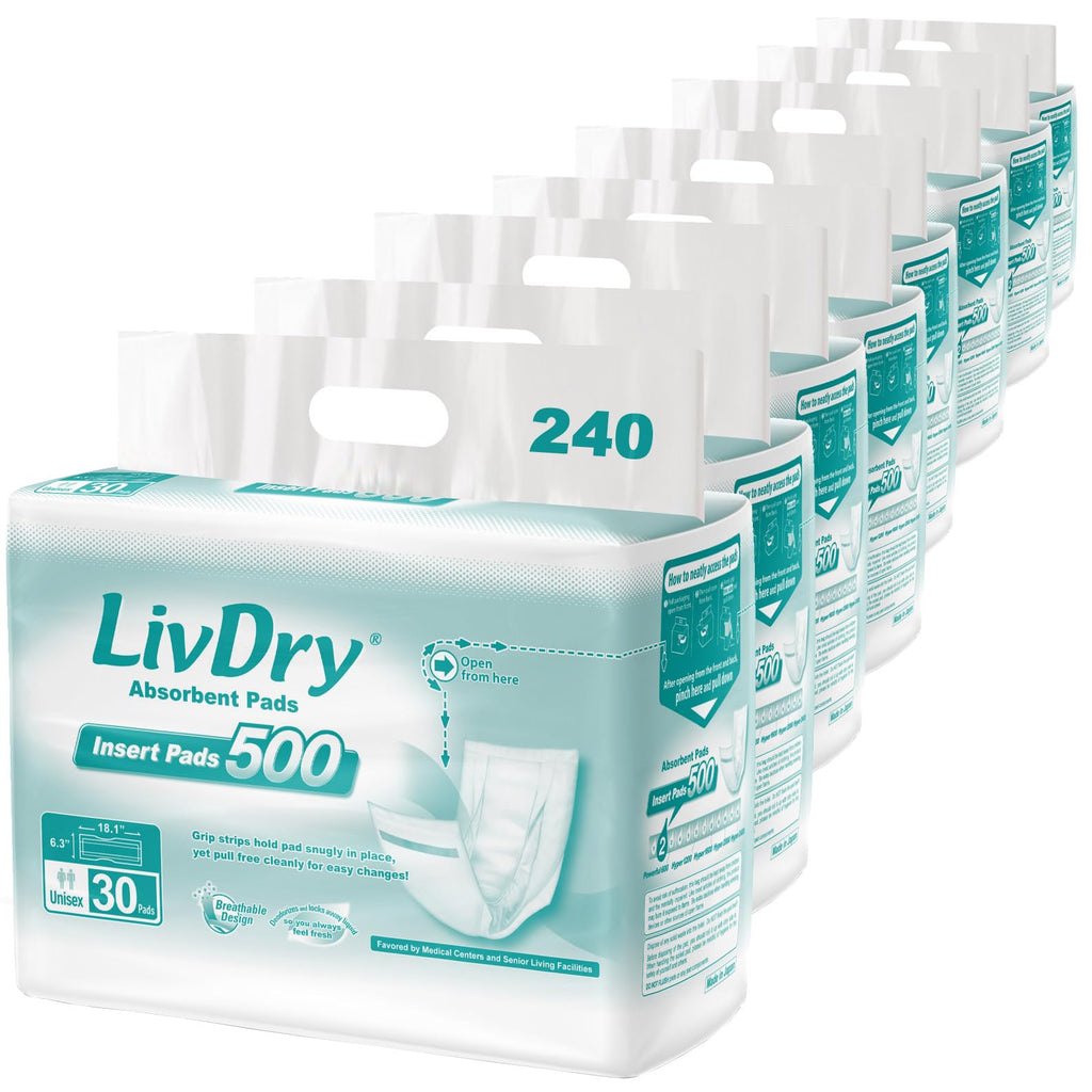 LivDry Incontinence Pad Insert Long Length, Protection for Men and Women, Extra Absorbency with Odor Control (240 Count)