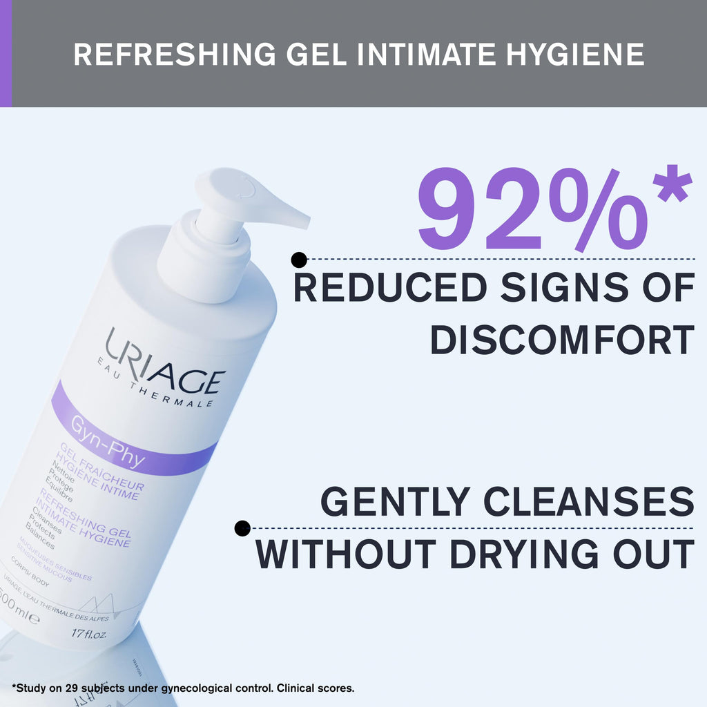 URIAGE Gyn-Phy Refreshing Gel Intimate Hygiene Wash | Daily Hygiene for External Intimate Areas, Foaming Gel, Paraben-Free, Test