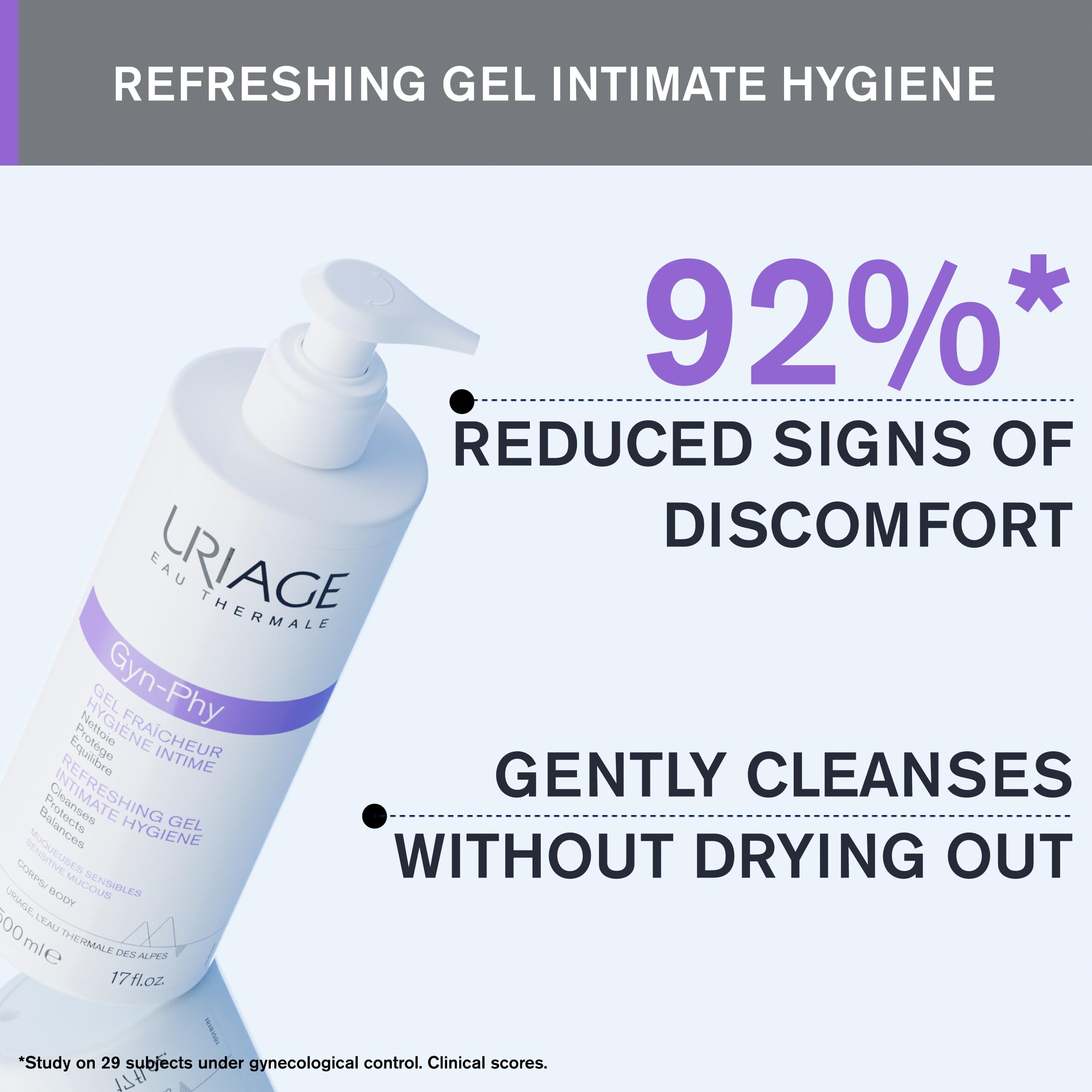 URIAGE Gyn-Phy Refreshing Gel Intimate Hygiene Wash | Daily Hygiene for External Intimate Areas, Foaming Gel, Paraben-Free, Test