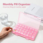 Barhon Monthly Pill Organizer 1 Time a Day, 30 Day Pill Organizer Once a Day, One Month Pills Box for Travel, Pink Medicine Pill