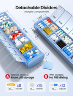 Vaydeer Metal Travel Pill Organizer, 7 Day Weekly Pill Box, Large Capacity Daily Cute Pill Case for Supplements, Pills, Vitamins