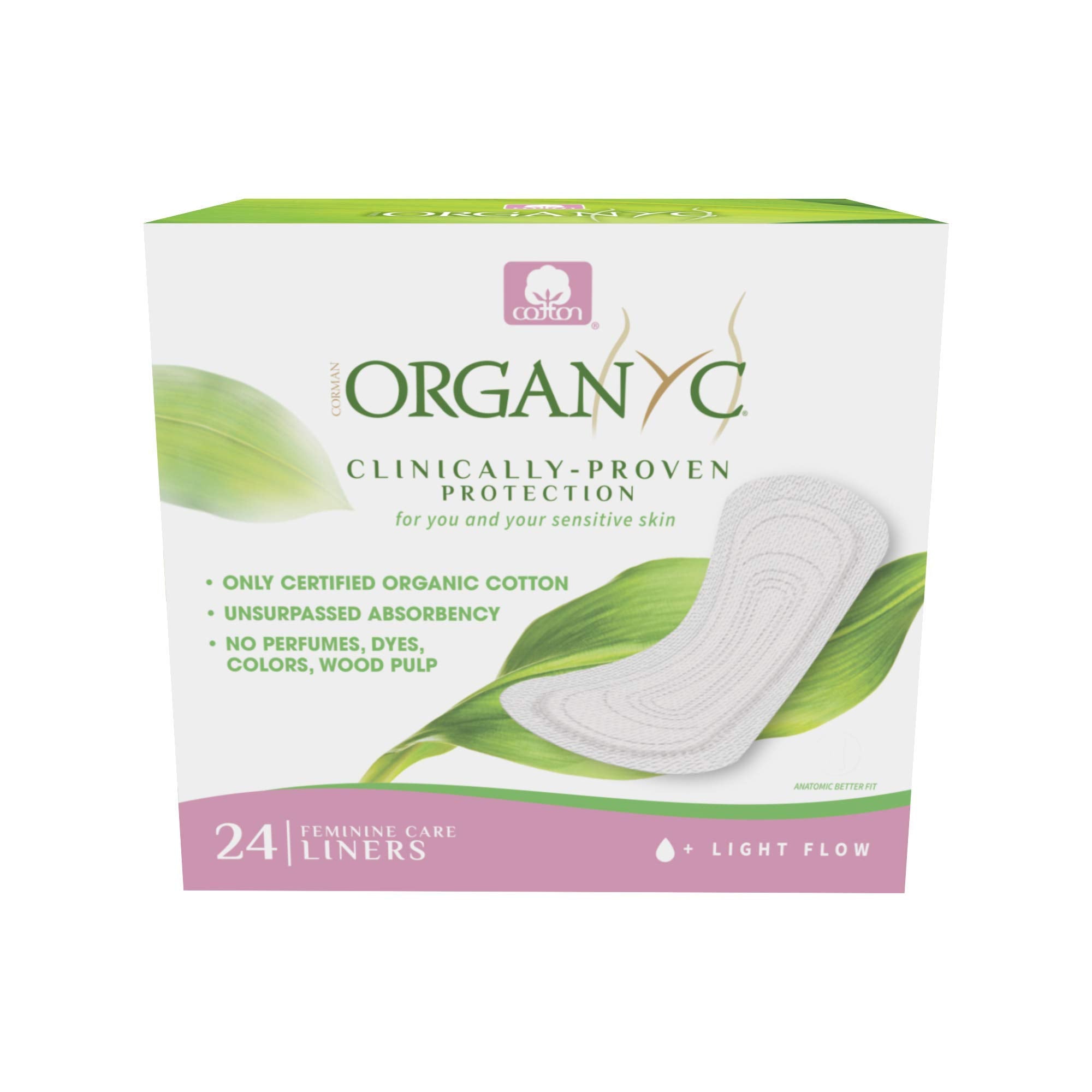 ORGANYC Hypoallergenic 100% Organic Cotton Panty Liners, 24-count Boxes (Pack of 2)