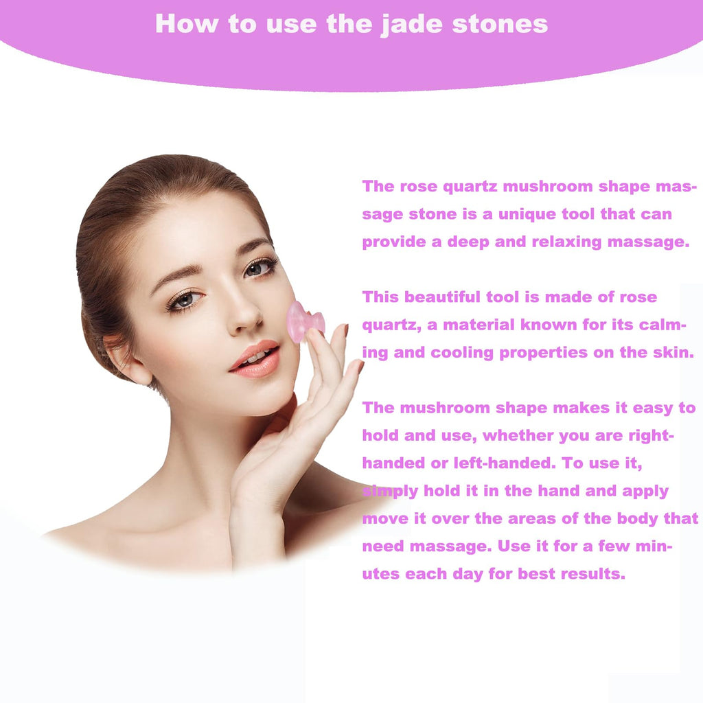QYLHH 2 Pcs Rose Quartz Jade Mushroom Hot Massage Stones Set Warm Rocks Kit for Facial SPA Pink