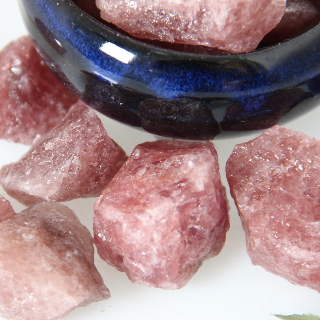 1.1lb Bulk Raw Red Strawberry Quartz Rough Crystal-Natural Red Strawberry Quartz Raw Stones Crystal for Tumbling, Cabbing, Decor