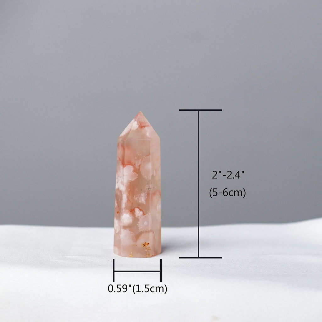 Runyangshi Natural Healing Crystals Cherry Blossom Agate Wands 2-2.4 Cherry Agate Single Point Healing Crystal Tower 6 Faceted R