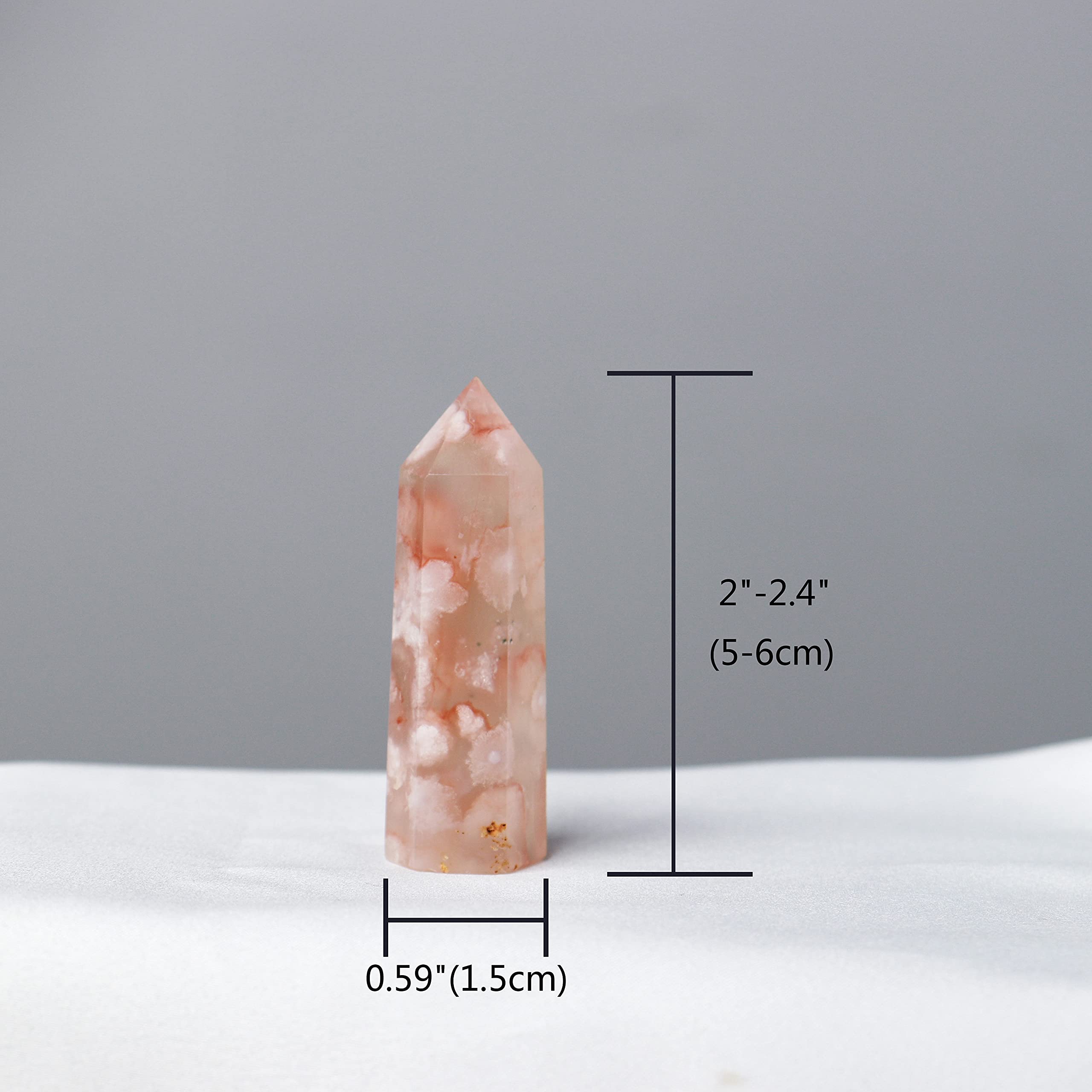 Runyangshi Natural Healing Crystals Cherry Blossom Agate Wands 2-2.4 Cherry Agate Single Point Healing Crystal Tower 6 Faceted R