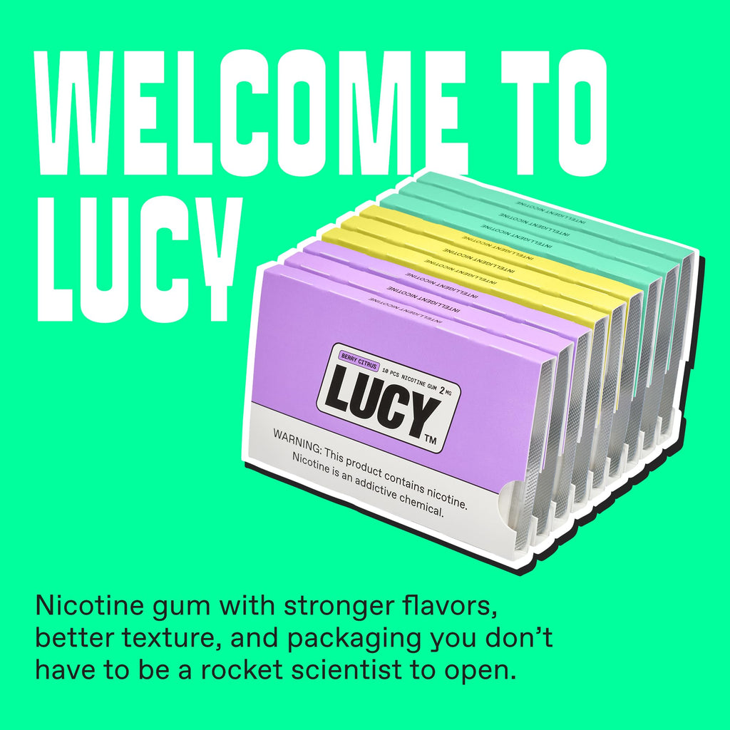 LUCY Nicotine Gum 2mg, 90 Count, Mint, Berry Citrus, Mango - Canada NPN# 80120060 - NRT Stop Smoking Aid, Reduce Withdrawal Symp