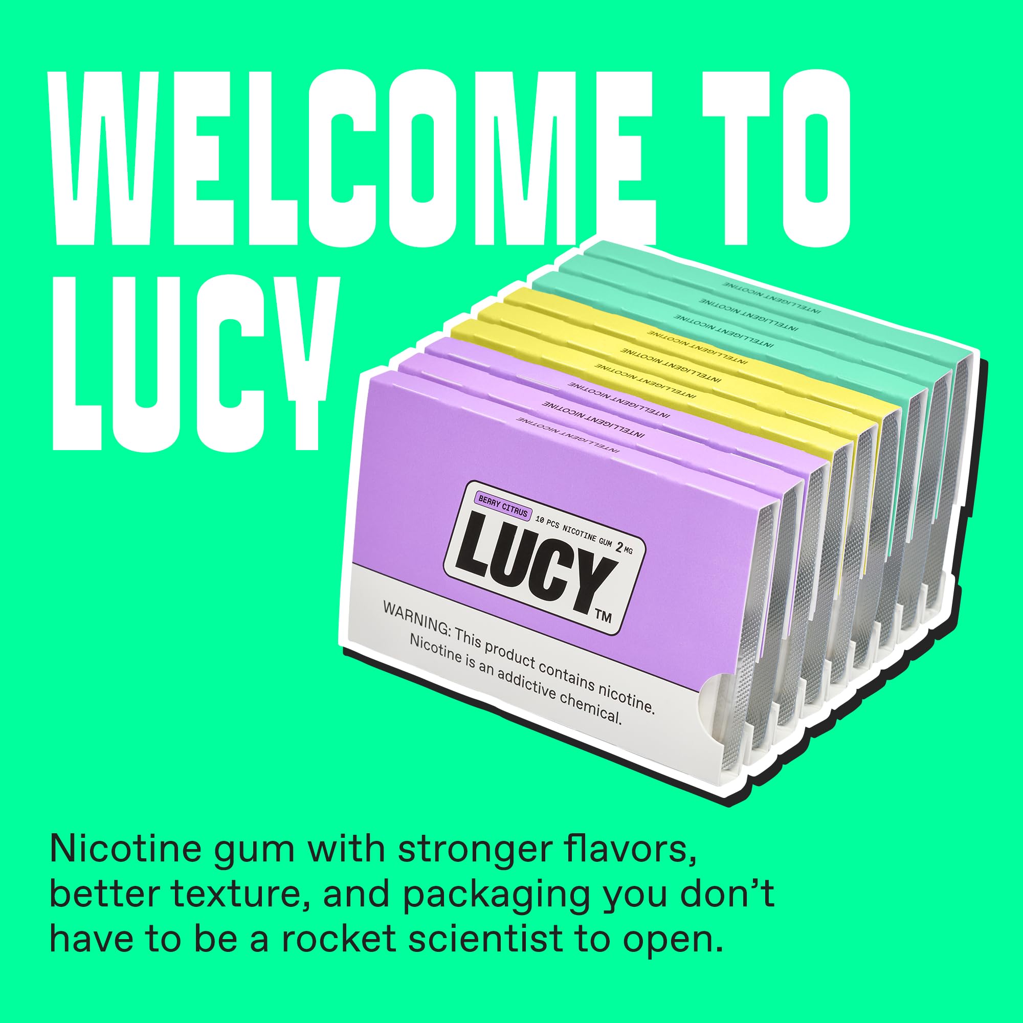 LUCY Nicotine Gum 2mg, 90 Count, Mint, Berry Citrus, Mango - Canada NPN# 80120060 - NRT Stop Smoking Aid, Reduce Withdrawal Symp