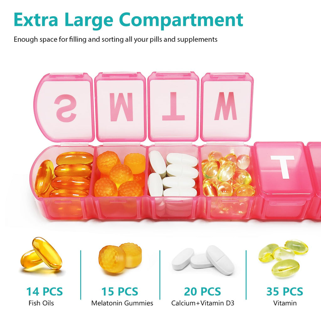 XL Weekly Pill Organizer 7 Day, MOLN HYMY 1 Week Jumbo Pill Dispenser Case One Time a Day, Daily Medicine Container to Hold Medi