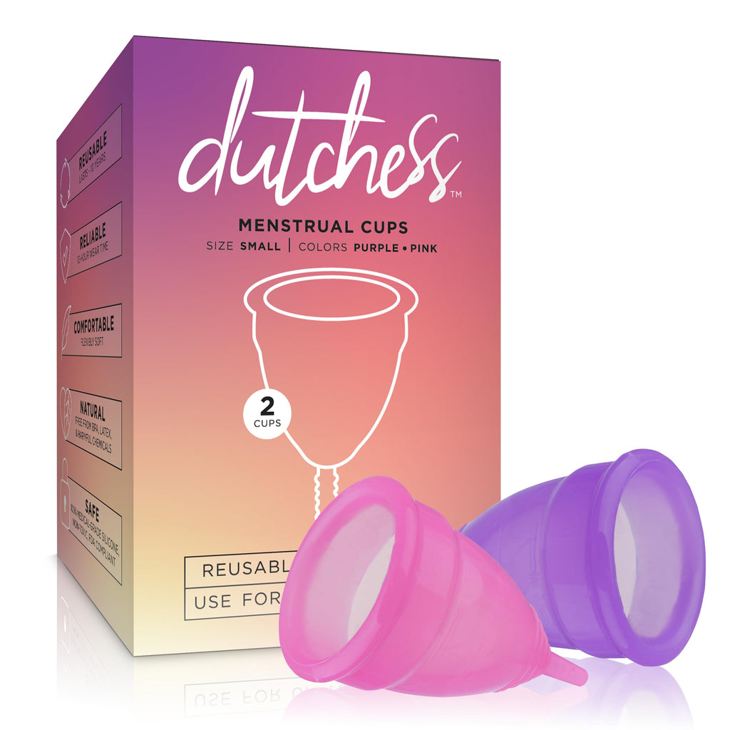 Dutchess Large Menstrual Period Cups for Women + Storage Pouch, Pack of 2 Pink & Purple Soft Medical-Grade Silicone Reusable Fem